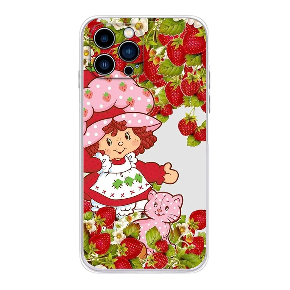 S-Strawberry pink Shortcake Phone Case  For IPhone 16,15,14,13,11,12 Pro Max Mini X XR XS 7,8 Plus SE Transparent Cover