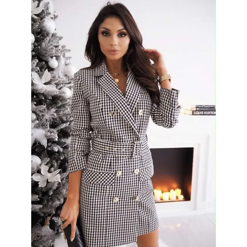 24 lata popularny eBay AliExpress życzy jesienno-zimowy popularny pasek z długimi rękawami w kolorze garsonka kurtka sukienka — zdjęcie 3