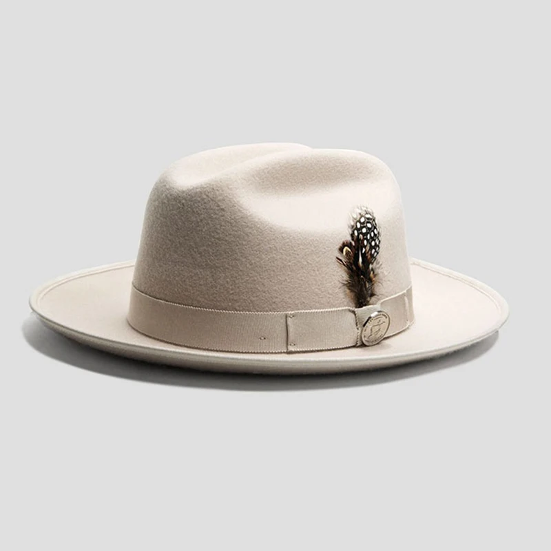 

Autumn Winter Formal Hat Woolen Felt Fedora with Feather Detail Classic Style Versatile for Daily Party Wedding Business Travel