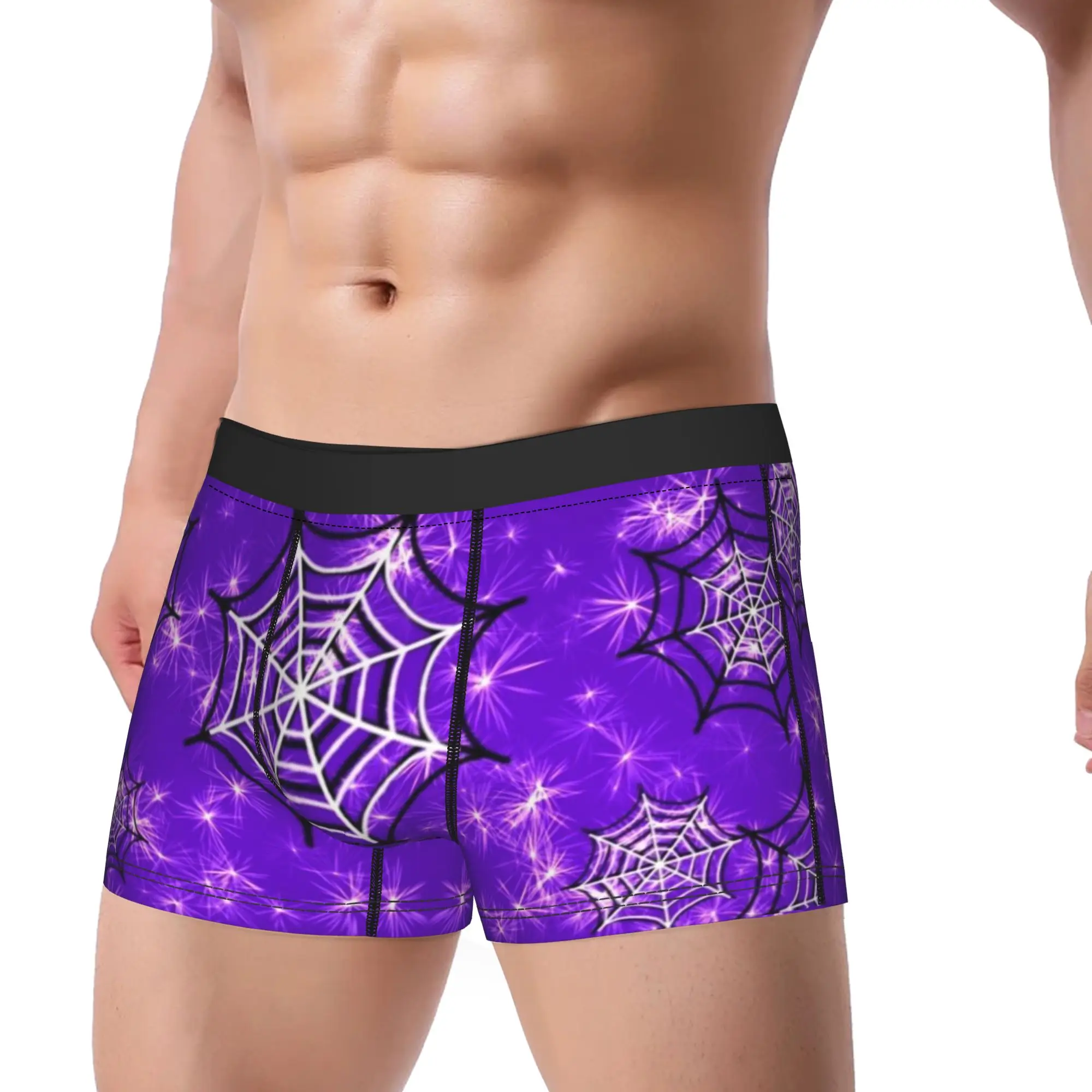 Purple Glitter Spider Web Pattern  Underpants Homme Panties Male Underwear Print Shorts Boxer Briefs