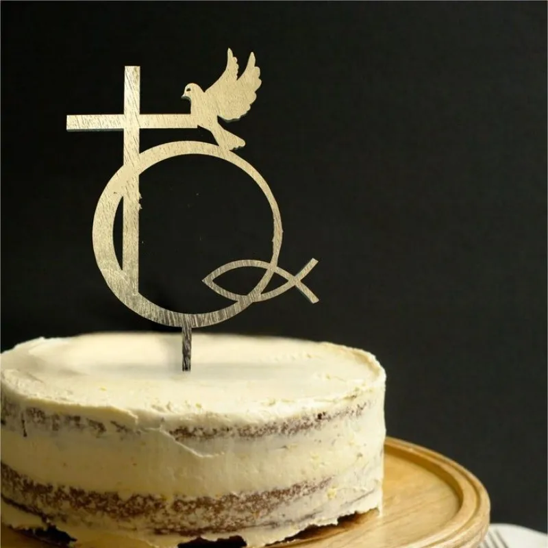 Gold Peace Dove Cross Cake Topper Heilige Kommunion Baptisten Party Dekorativer Kucheneinsatz für die Erstkommunion Partyzubehör – Detail 9