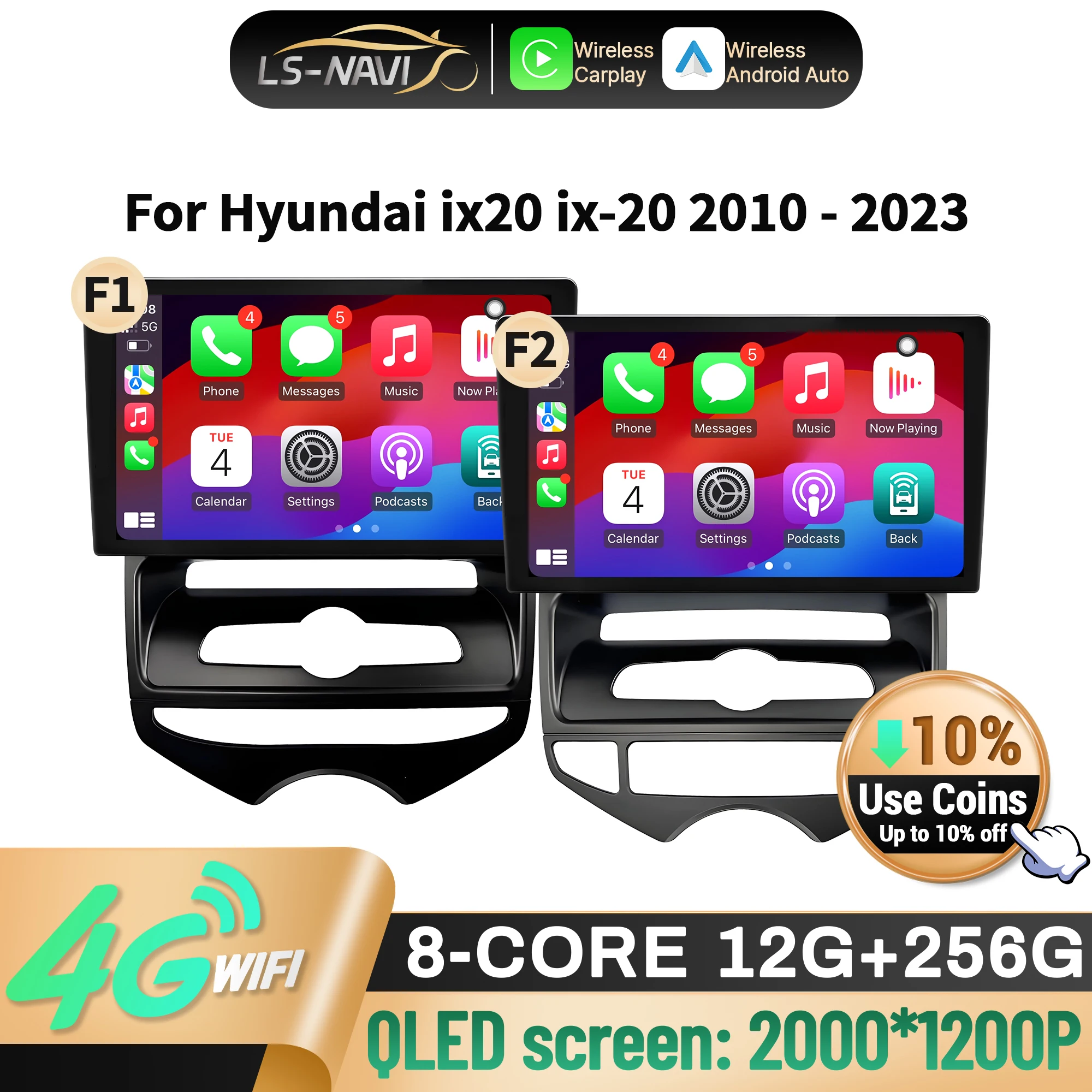 

Автомобильный радиоприемник 4G GPS для Hyundai ix20 ix-20 2010-2023, беспроводной BT CarPlay, Android 14, навигационный мультимедийный экран 2K QLED