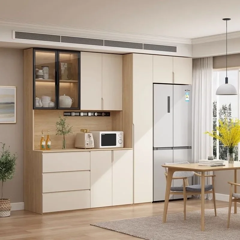 

Modern Living Room Cabinet Sideboards Tall Cabinet Embedded Refrigerator Wine Cabinet Pantry Hunch with Shelves Kitchen Island