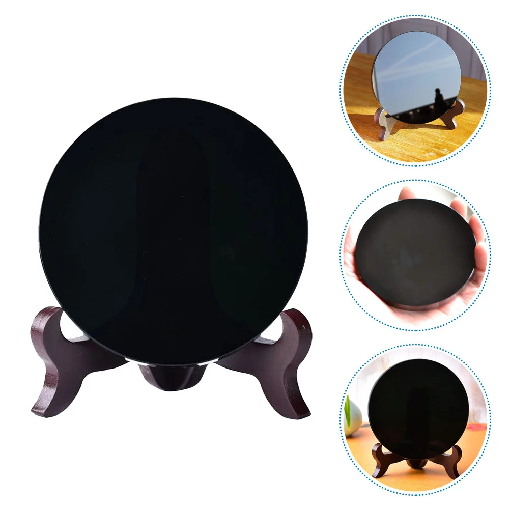 Dining Table Obsidian Mirror Amulet with Stand Plastic Meditation Scrying Modern Home Decor