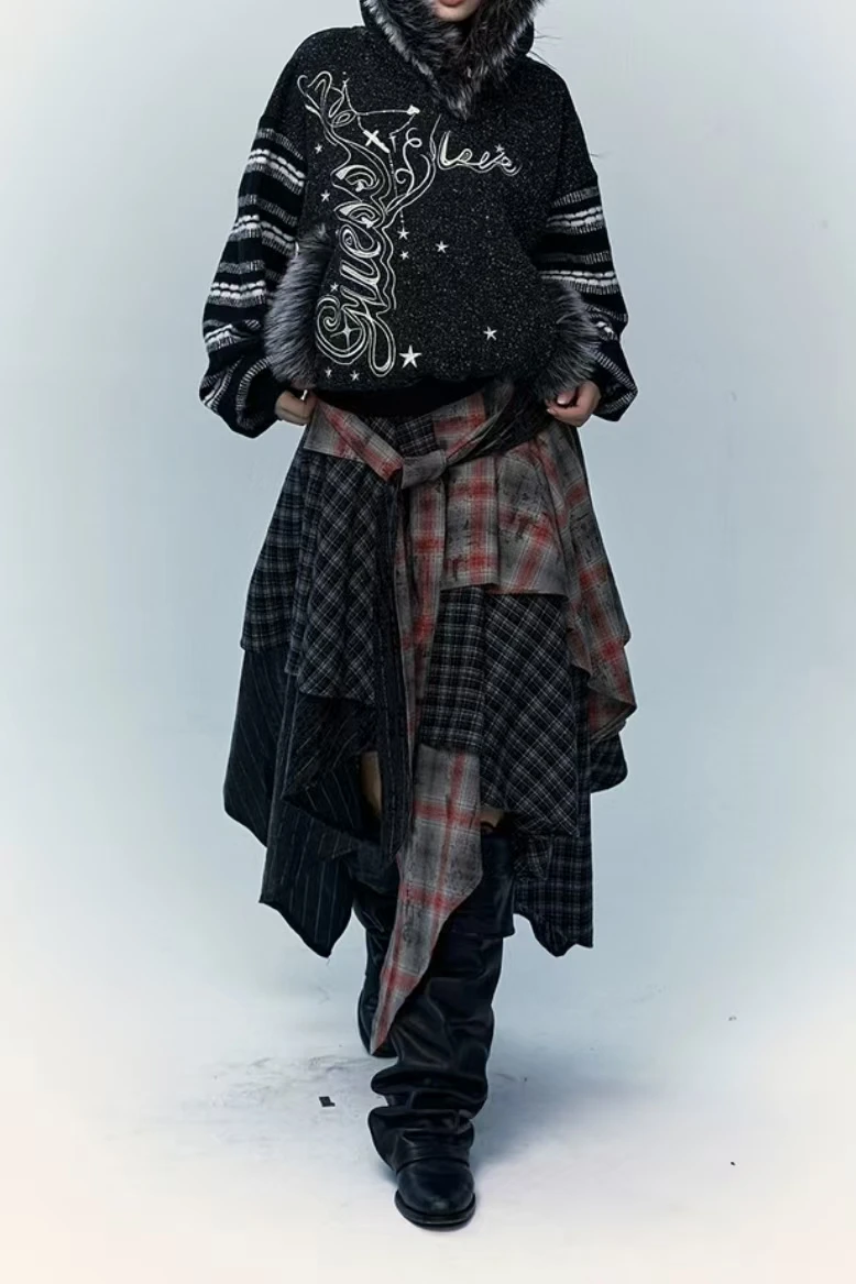 

Women's Skirt Autumn Winter faldas 2025 Vintage Patchwork Long Skirts Female Clothing Korean Popular Skirt