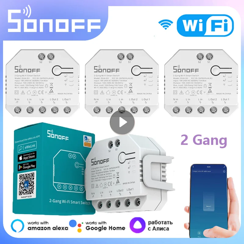 

SONOFF DUALR3 Dual Relay Module Wifi DIY MINI Switch Two Way Power Metering 2 Gang/ Way Switch Timing Smart Home eWeLink APP