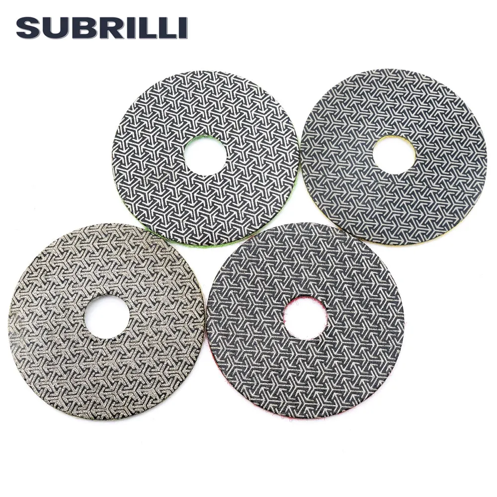 SUBRILLI-almohadilla de pulido de diamante galvanizado, disco de lijado Flexible, muela para granito, mármol y cerámica, 80mm, 3 ", 4 unids/set/juego
