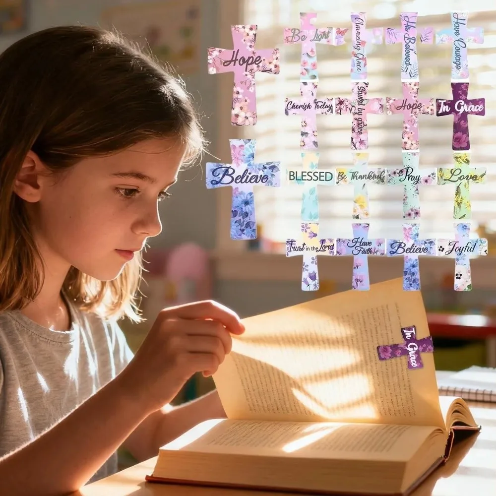 

12/16/24PCS Plastic Bible Magnetic Bookmarks Double-Sided Cross Shape Cross Bookmark Leather Material Durable Construction