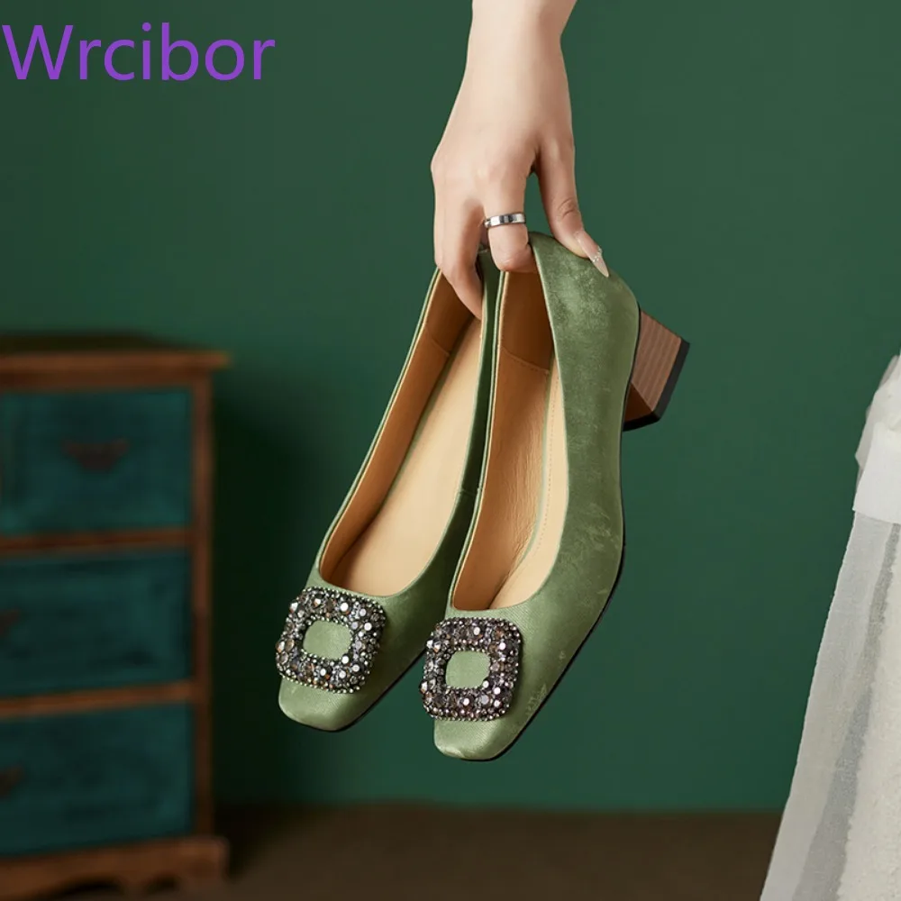 

New Style Shoes, Thick Heel, Square Head, Shallow Mouth, Spring and Autumn Single Shoes, All Leather Inside and Outside