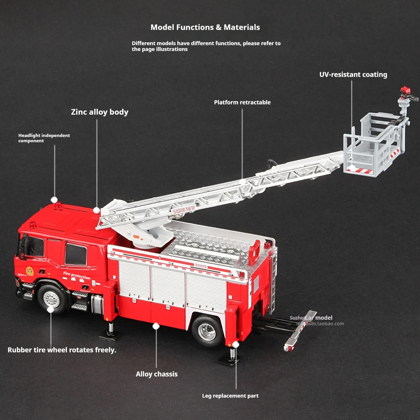MASSDI 1/64 Scania Fire Truck Model SCN1001 Compressed Air Foam Fire Truck Emergency Rescue Fire Truck Alloy Diecast Collectible