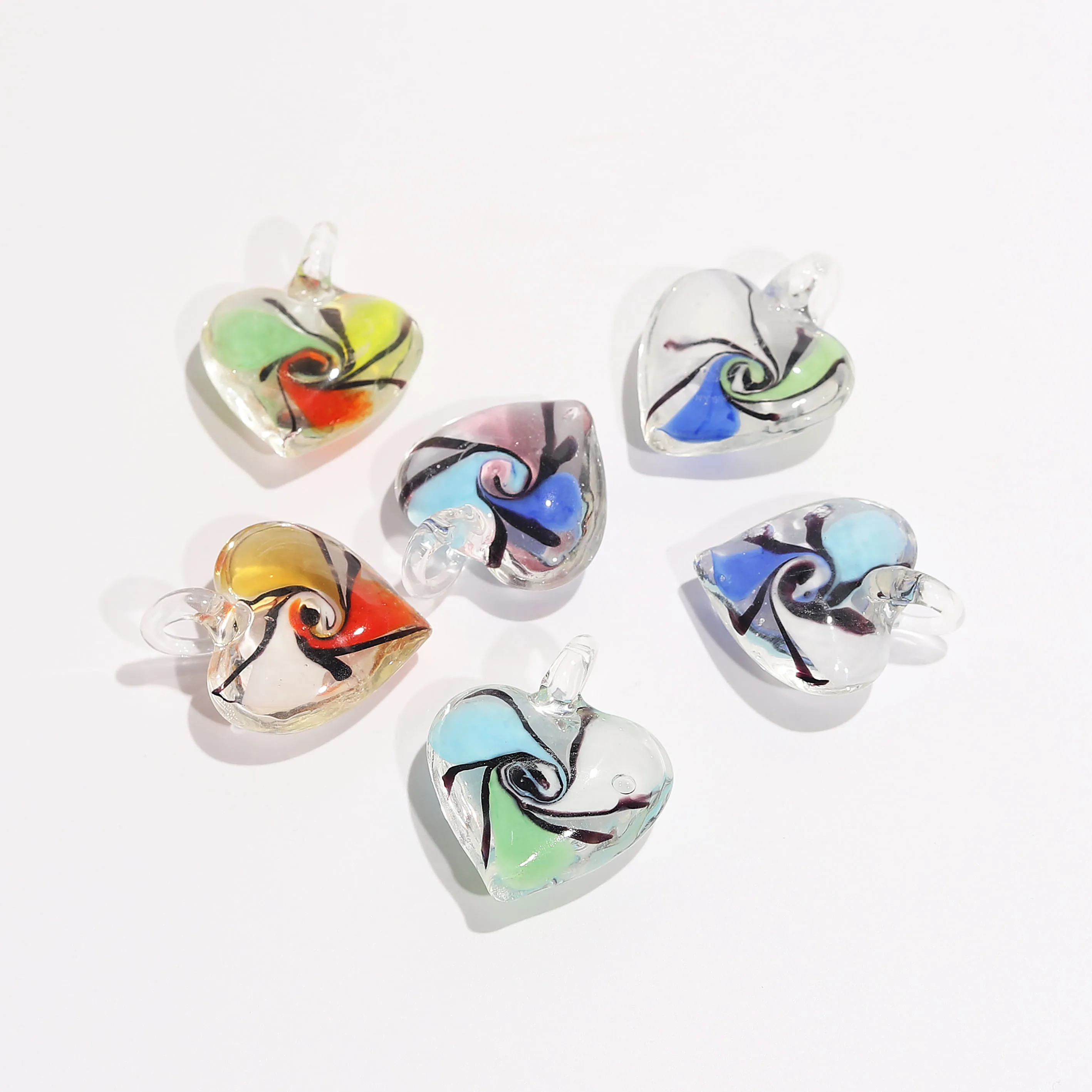 Spiral Flower Pendant Fit Necklace Wholesale 6pcs Handmade Murano Lampwork Glass Mix Color Jewelry Gifts Wow
