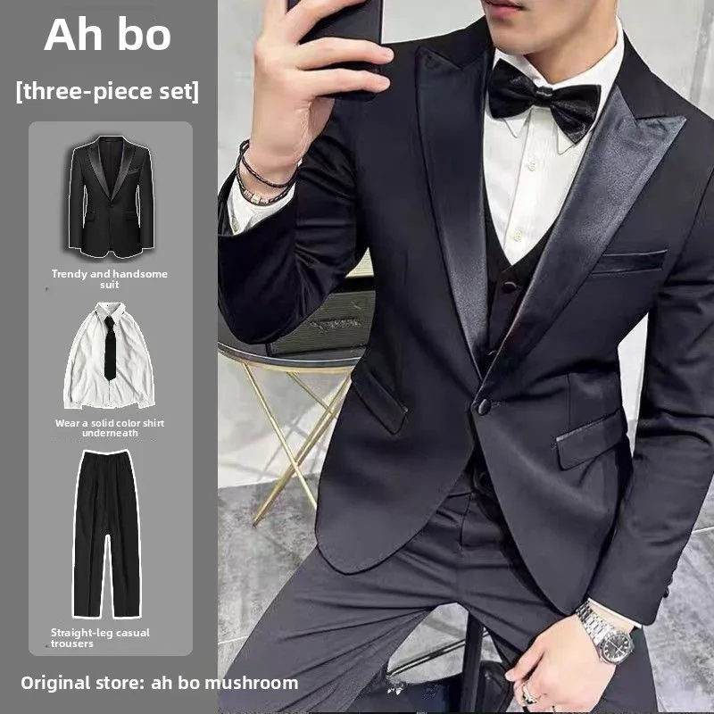 

Мужской костюм-тройка: свадебный, деловой, повседневный, приталенный, смокинг, модный, из полиэфирного волокна, с двойным разрезом, осенняя одежда