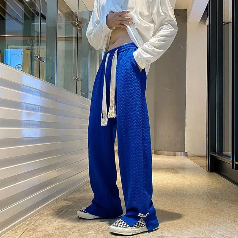 

Baggy Man Pants Jogger High Street Sweatpants Loose Casual Side Straight-Leg Pants Vintage Blue Jacquard Bottoms Male Clothes