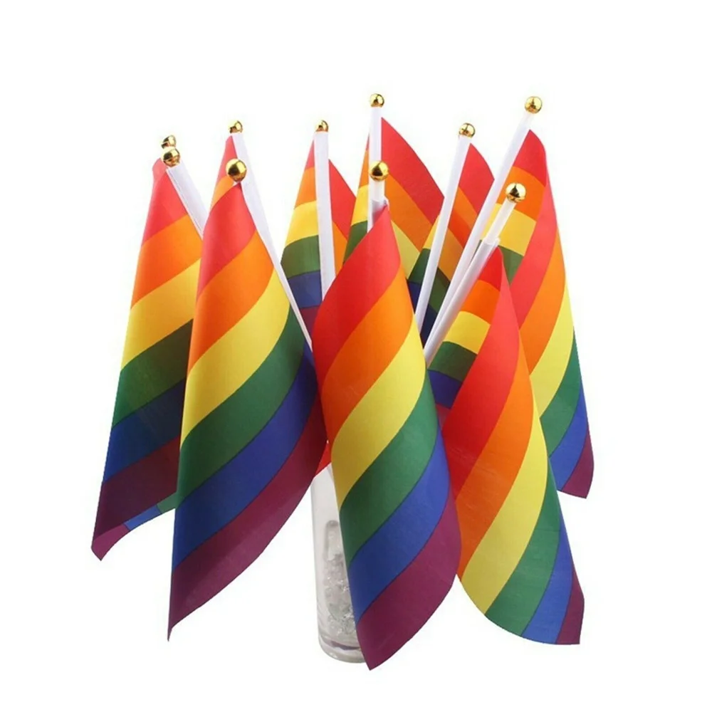 14X21cm Rainbow Flag with Flagpole Rainbow Waving Flag Gay Lesbian Homosexual Bisexual Pansexuality Transgender LGBT Pride