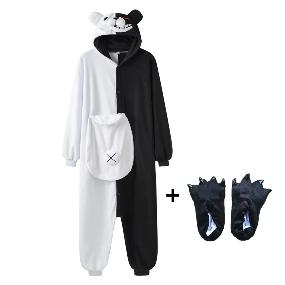 

Monokuma Pajamas Cos Anime Bear Jumpsuit Black White Animal Pajama Adult Unisex Onesie Gloomy Bear Halloween Carnival Party Suit