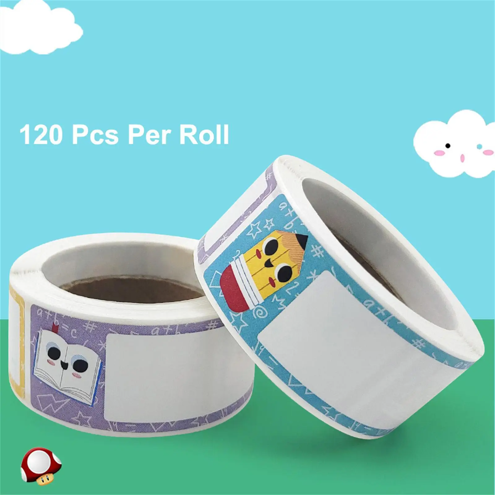 

120Pcs-1*3In/2.5*7.6Cm Cute Name Tag Stickers, Writable and Adhesive for Water Bottles and Stationery, Name Sticker Rolls, Three Different Styles of Stickers, Cartoon Stationery Pattern Stickers