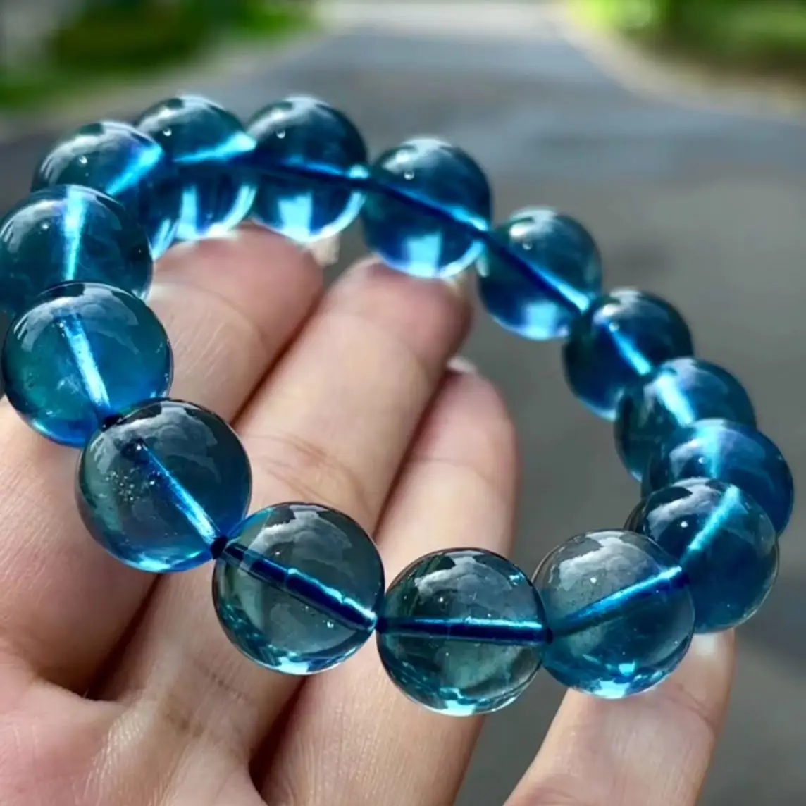 14mm Natural Blue Aquamarine Bracelet For Women Men Gemstone Love Gift Healing Crystal Round Beads Stone Jewelry Strands AAAAA