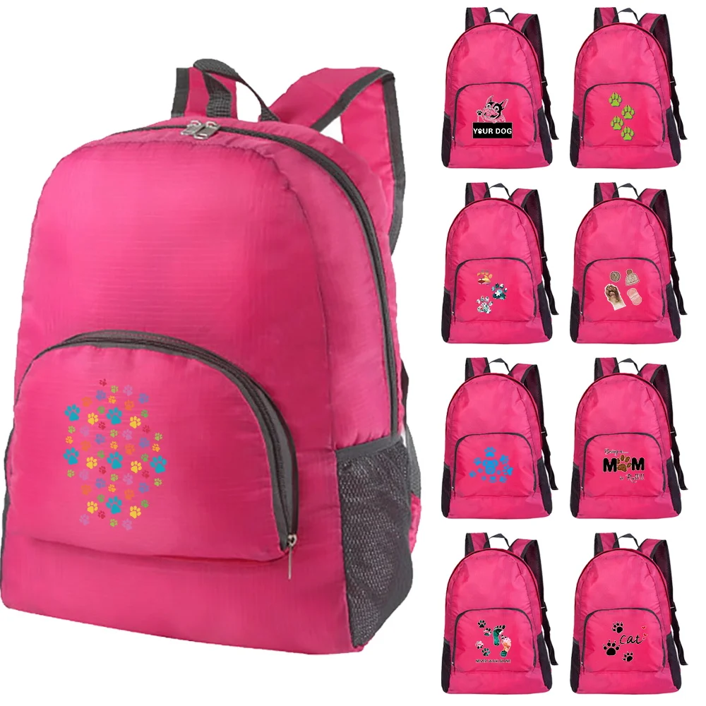 Folding Backpack Footprints Printed Lightweight Packable Backpack Foldable Ultralight Outdoor Travel Daypack Bag Sports Daypack