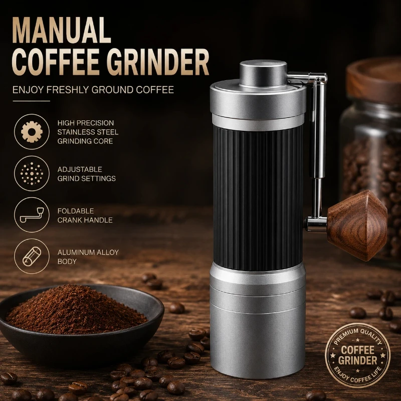 Coffee Machine Portable Foldable Hand Crank Coffee Grinder 7 Star Burr Coffee Bean Mill For Home Outdoor Espresso Hand Brewing