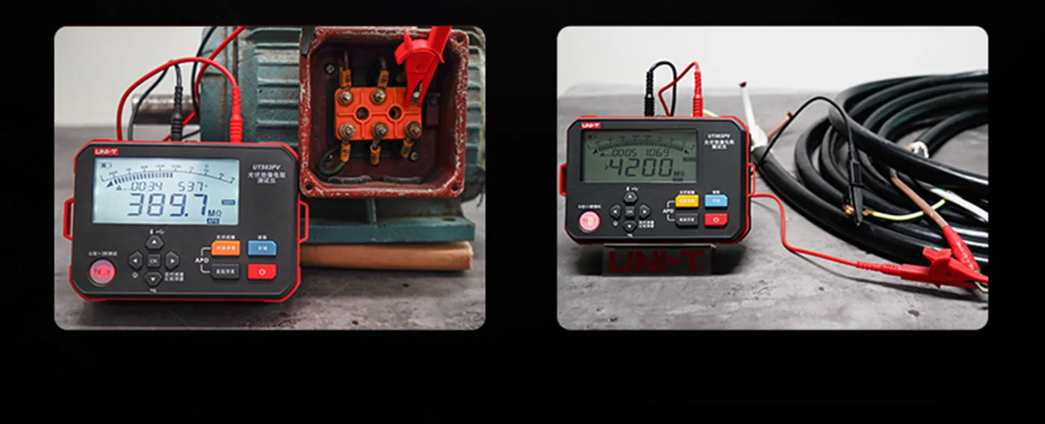 Testeur de résistance d'isolation UNI-T UT503PV 1.51MΩ-4000MΩ, mégohm numérique, mesure de tension pas à pas, fonction de comparaison.