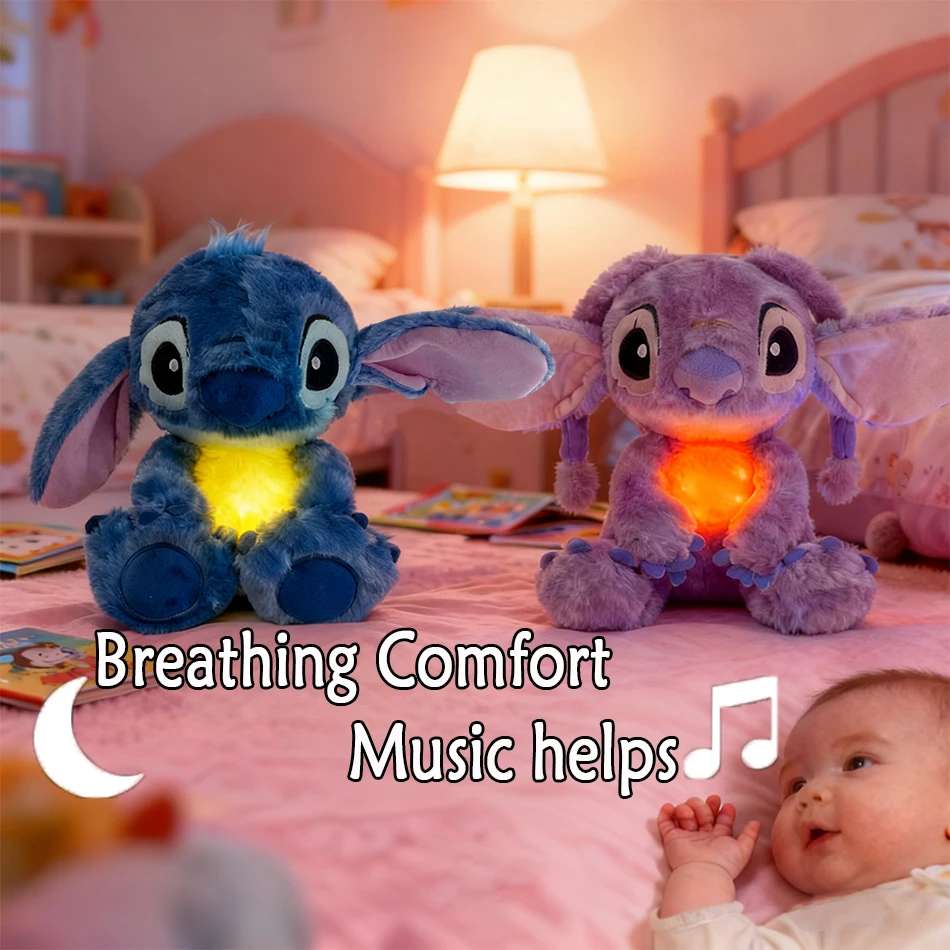 

Disney Lilo&Stitch Plush Doll Breath Child Peluche Kawaii Soothes Toy Anime Baby Music Light Sleep Toys Pink Stitch Kid Gifts