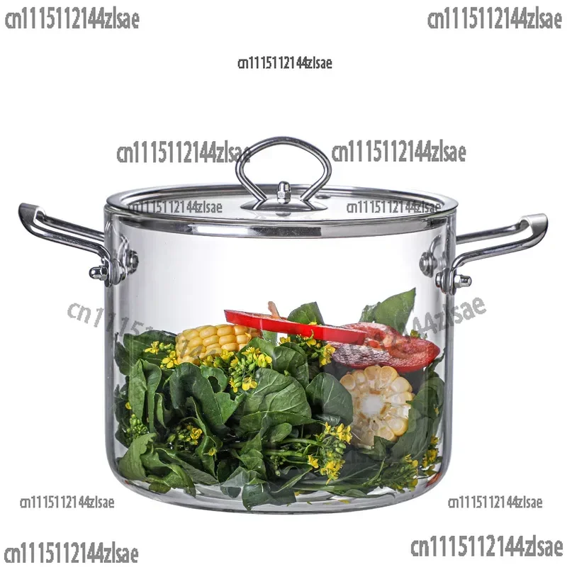 High Borosilicate Glass Saucepan, Heat-Resistant Large Capacity Soup Pot with Double Ears for Gas Stove