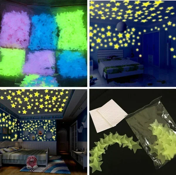 50/1000 Uds. Pegatinas de pared de estrellas que brillan en la oscuridad, decoración adhesiva fluorescente 3D luminosa para el hogar, bebés, niños, techo del dormitorio