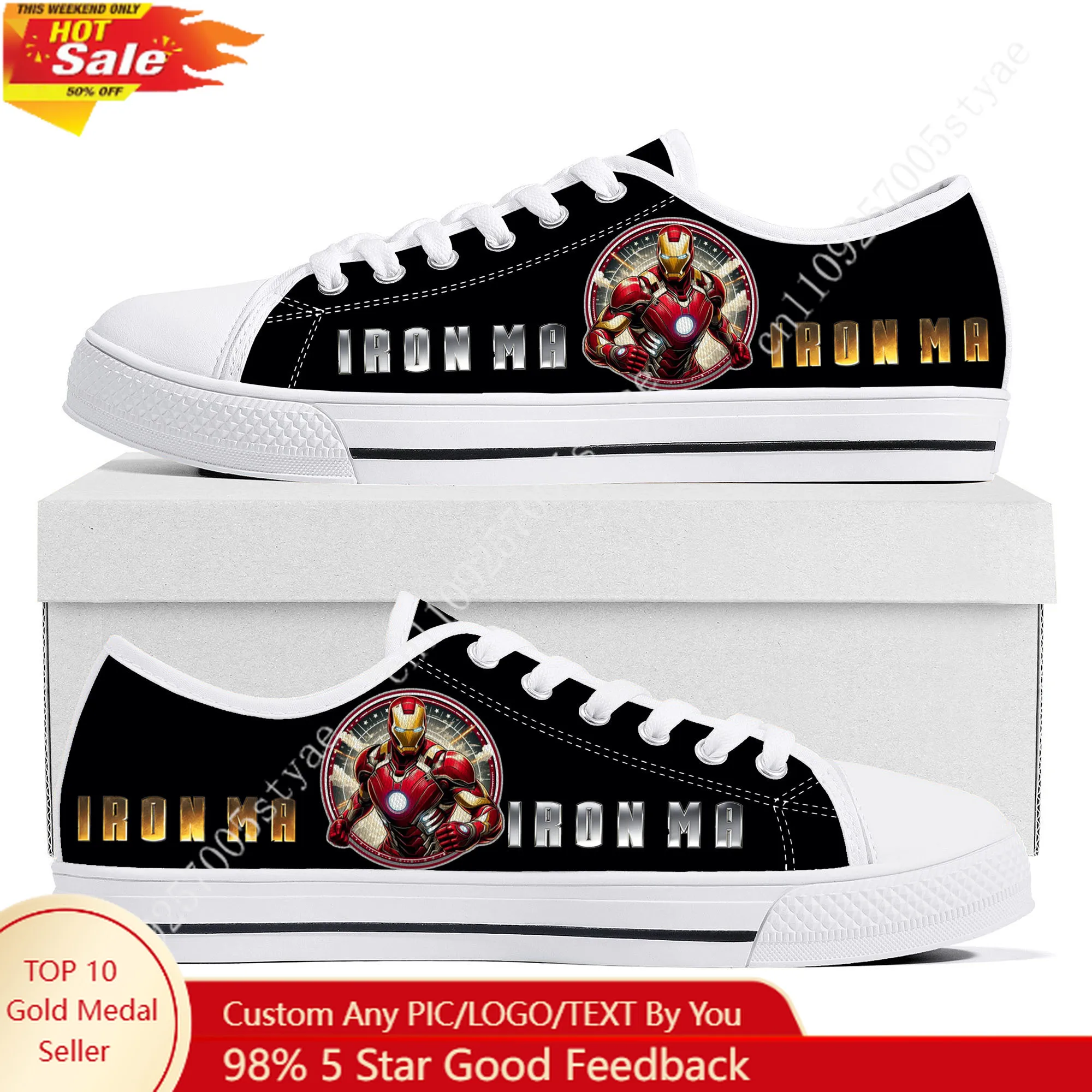 

Marvel Iron Man Low Top Lightweight Flat Sneakers Mens Womens Canvas Casual Custom Shoes