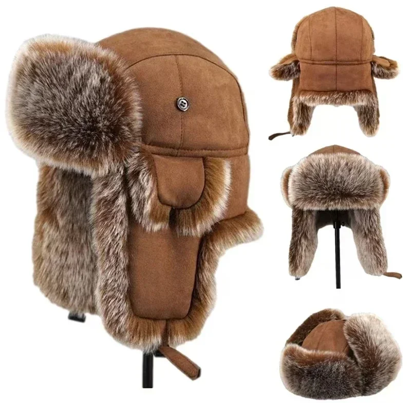 Faux Fur Ushanka - Russian Winter Hat with Ear Flaps for Men & Women, Plush Bomber Cap for Extreme Cold & Snow