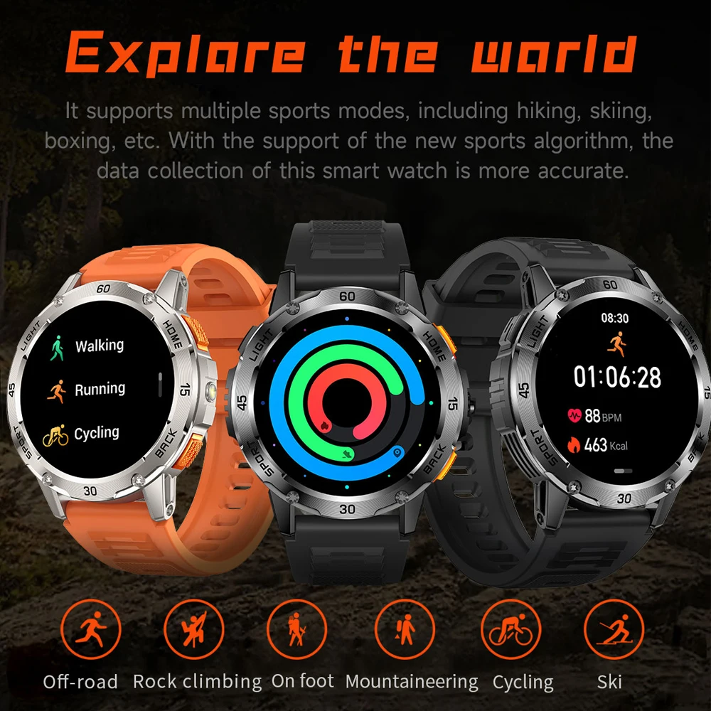 For Xiaomi GPS Sports Smart Watch Men 400 mAh Battery Compass Military Outdoor Fitness Watch Heart Rate BT Calling Smartwatch