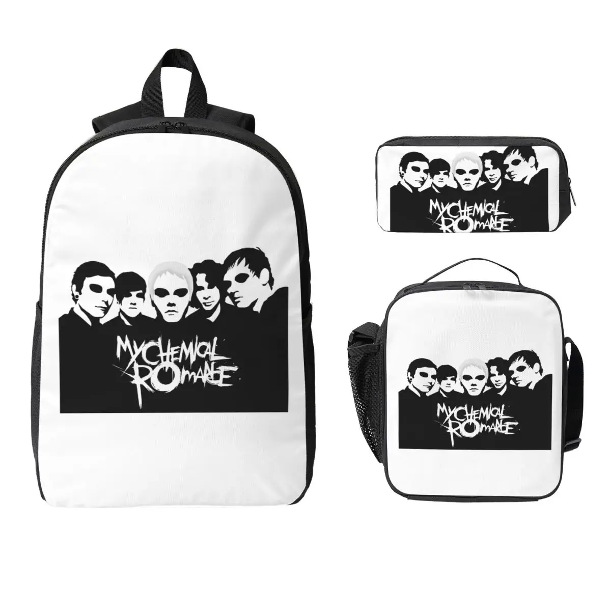

My Chemical Romance Backpack Student Boys Girls BookBag School Bag Computer Shoulder Bags 3ps Insulated Lunch Bag Pencil Case