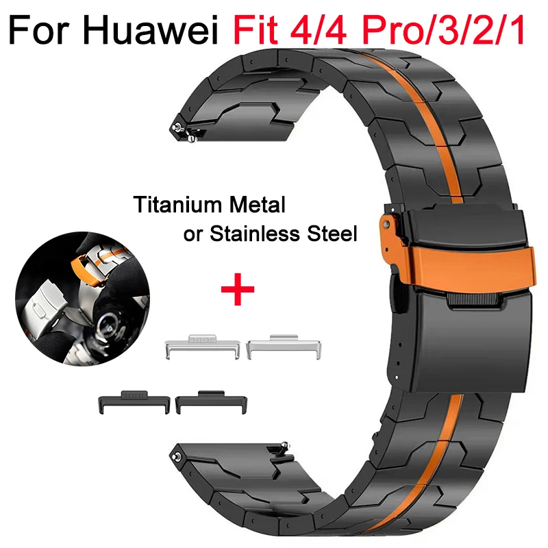 高級ステンレス鋼ストラップ Huawei Watch Fit 4/4 pro用 チタン製ブレスレット Huawei Fit3/Fit2/Fit1用 メタルリストバンド