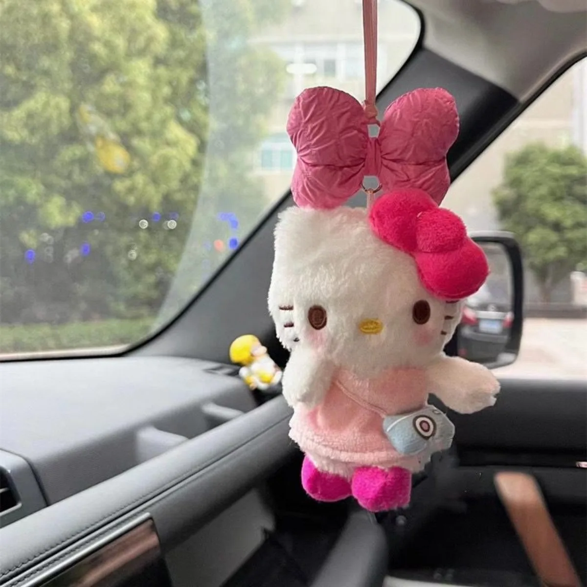 Olá kitty plushies miniso arco rosa dos desenhos animados kawaii boneca de pelúcia mochila pingente decoração do carro chaveiro decoração do quarto presente das meninas