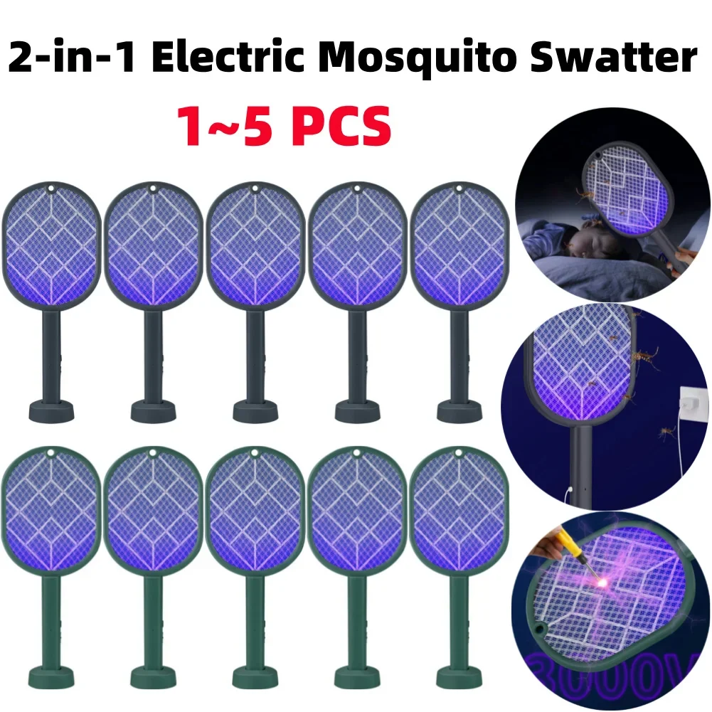 1 ~ 5pcs 2in1 Elettrico Mosquito Swatter Mosquito Killer USB Ricaricabile Angolo Regolabile Elettrico Bug Zapper Fly Insect Swatter