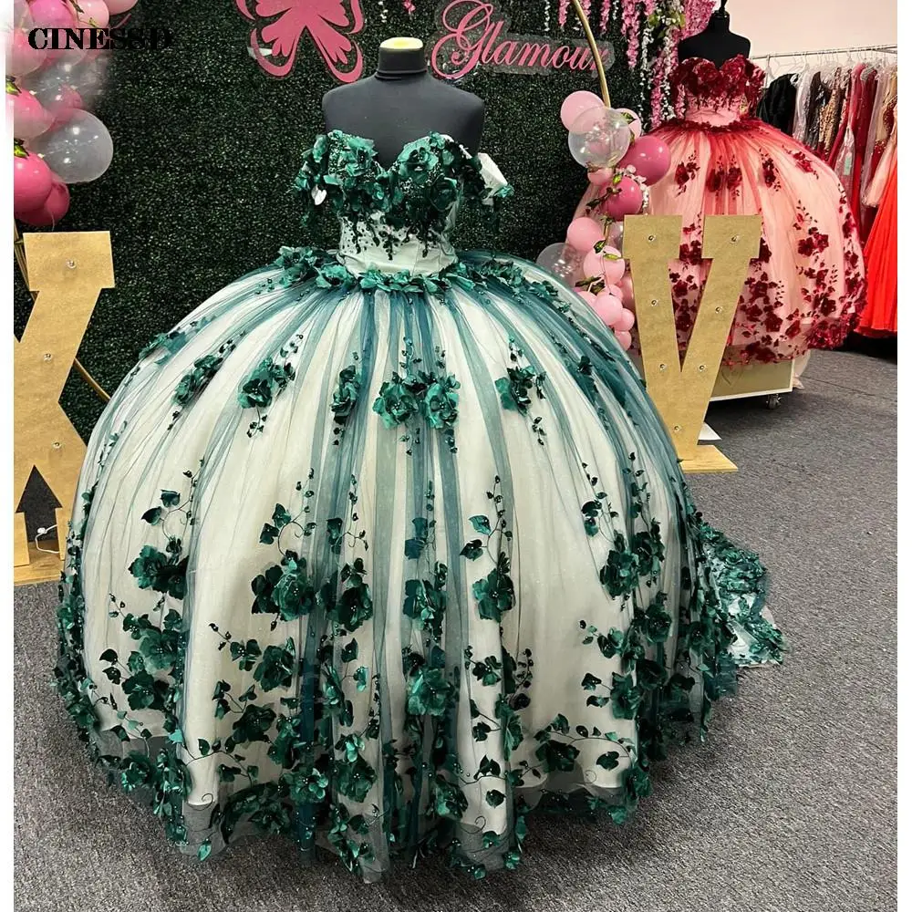 Gaun Quinceanera gaun Vestidos De XV a20os 2023 3D applique bunga manik-manik manis 16 gaun ulang tahun gadis Meksiko pakaian ulang tahun