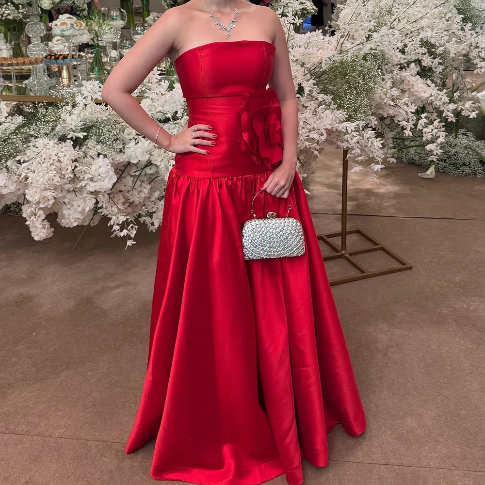 

Индивидуальные вечерние платья трапециевидной формы длиной до пола, без бретелек, без рукавов, платье для выпускного вечера, модные цветы, простое драпированное вечернее платье с открытой спиной