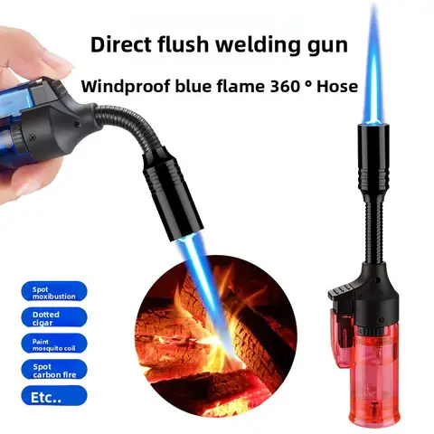 Butane Gas Lighter Hose 360 ° Rotating Kitchen Igniter Outdoor Survival Camping Barbecue Gas Lighter Cigarette Accessories Gift