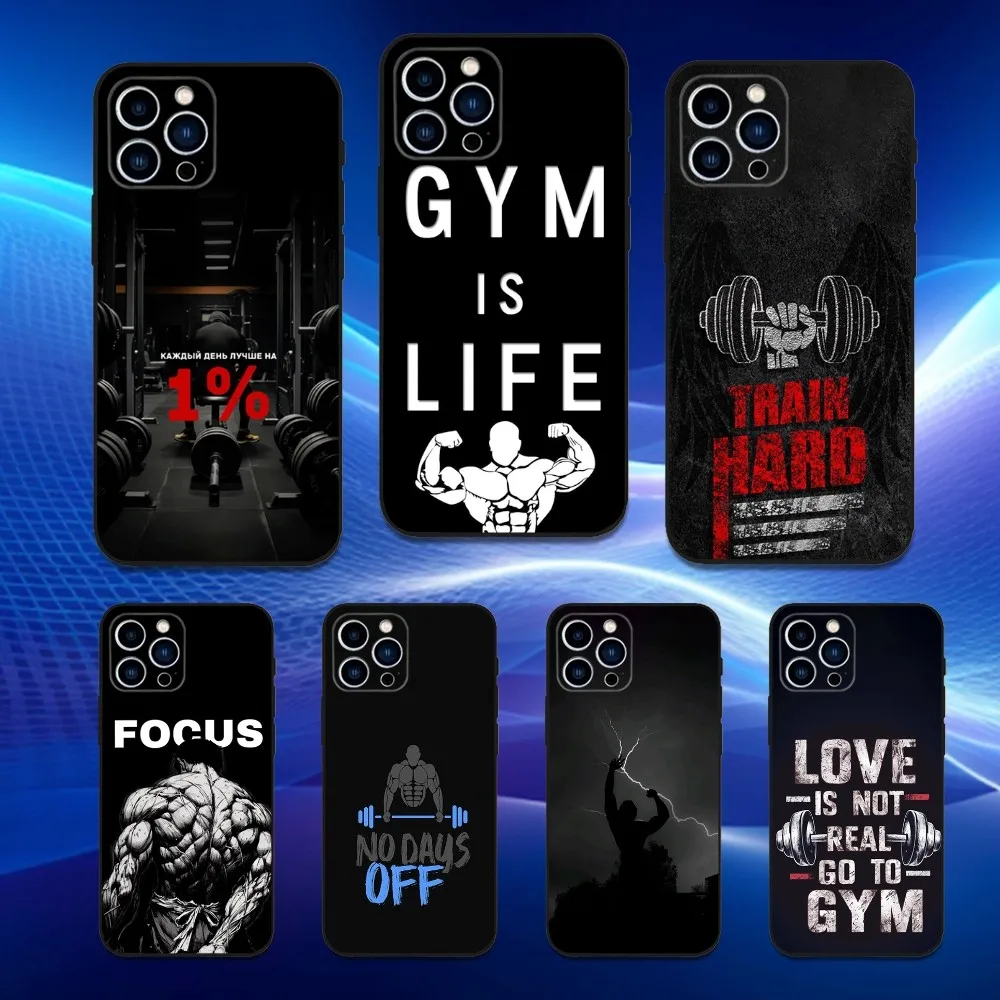 

Bodybuilding Gym Fitness Phone Case For iPhone 16,15,14,13,12,11 Plus,Pro Max,XS,X,XR,SE,Mini,8,7,Soft Silicone Black Cover