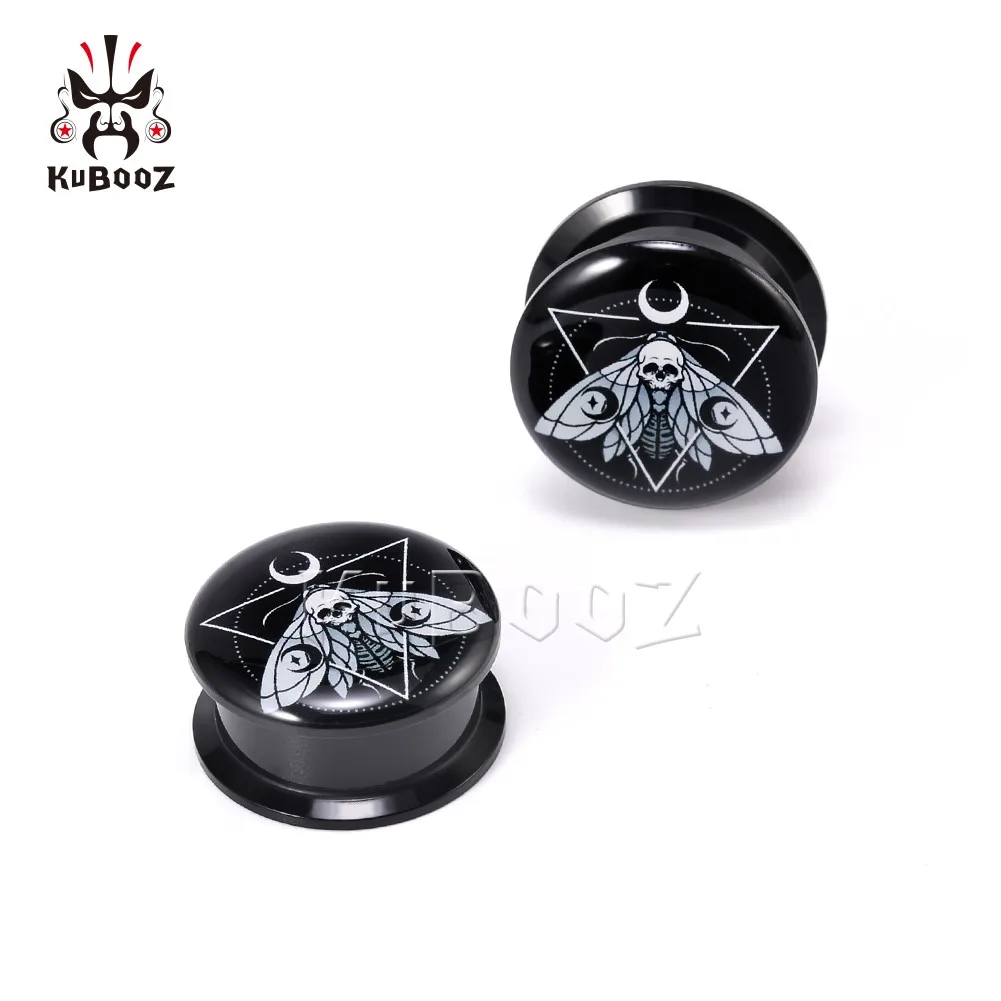 KUBOOZ Unique Acrylic Triangle Skeleton Moth Earring Gauges Ear Plugs Tunnels Piercing  Stretchers Body Jewelry Expanders 2PCS