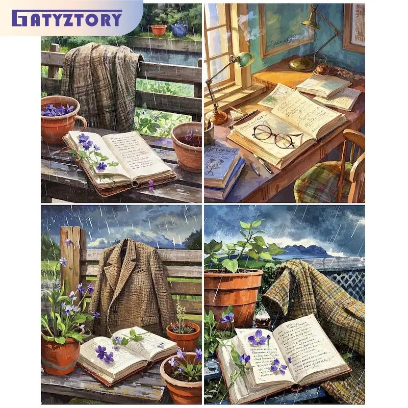 

GATYZTORY DIY Painting By Numbers rainy day Landscape Oil Painting Home Decor HandPainted Canvas Drawing Gift