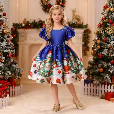 Santa Claus Snowflake Christmas Party Girls Dress Snowman Birthday Wedding Princess Dresses Girl Performance Evening Prom Gown