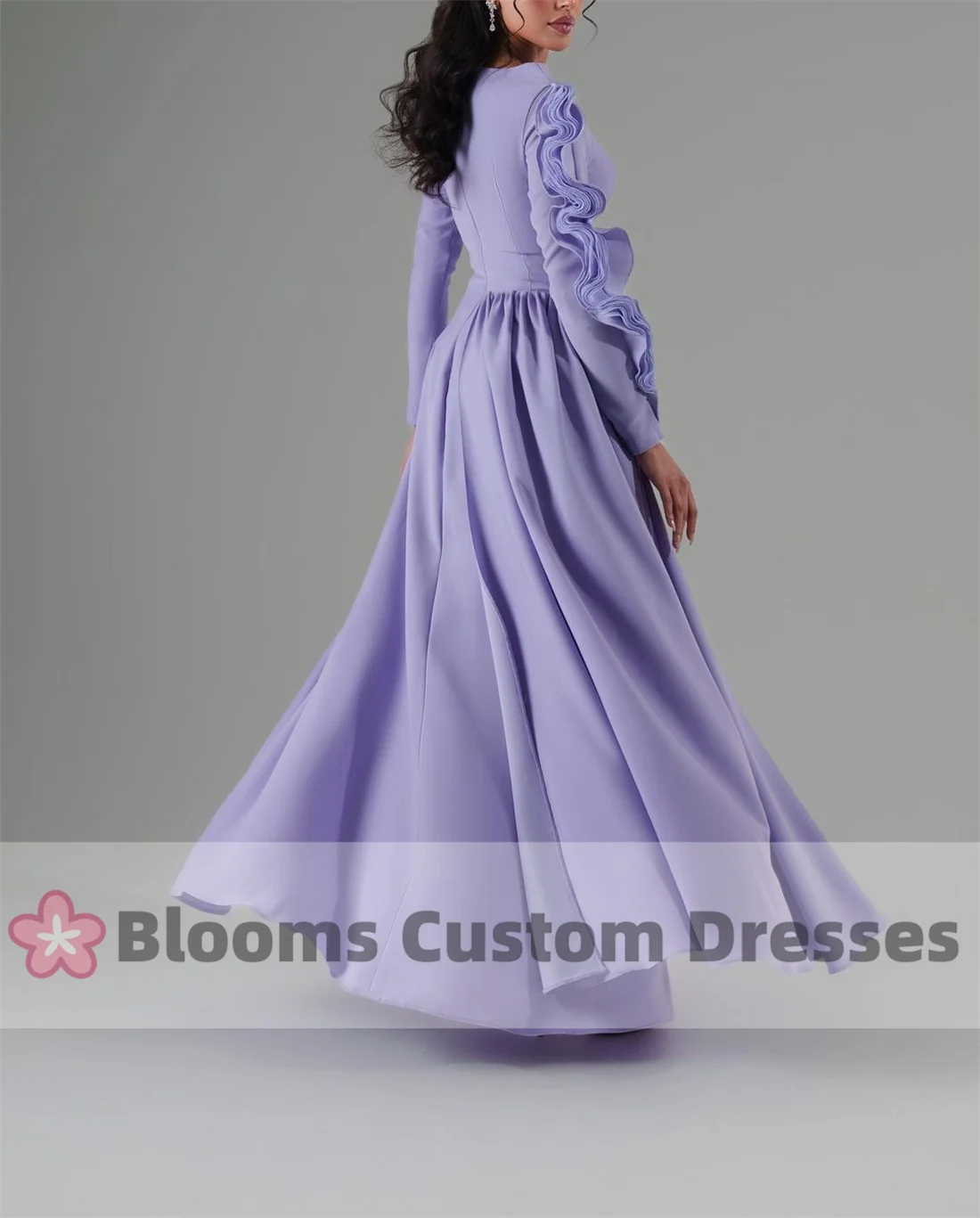 Customized Lilac Ruffles Long Sleeves Elegant Party Dresses For Women 2024 Saudi Formal Occasion Prom Dress Evening Gown