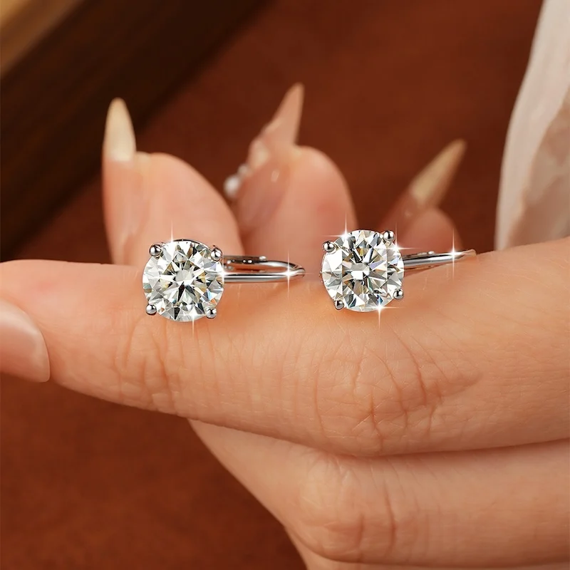 Rrjzz Solitaire 6,5 mm 8 mm Moissanit-Verlobungs-Clip-Ohrringe für Damen, 1 Karat, 2 Karat, Vier-Krallen-Ohrringe mit Hebelverschluss, Schmuckgeschenke – Detail 8