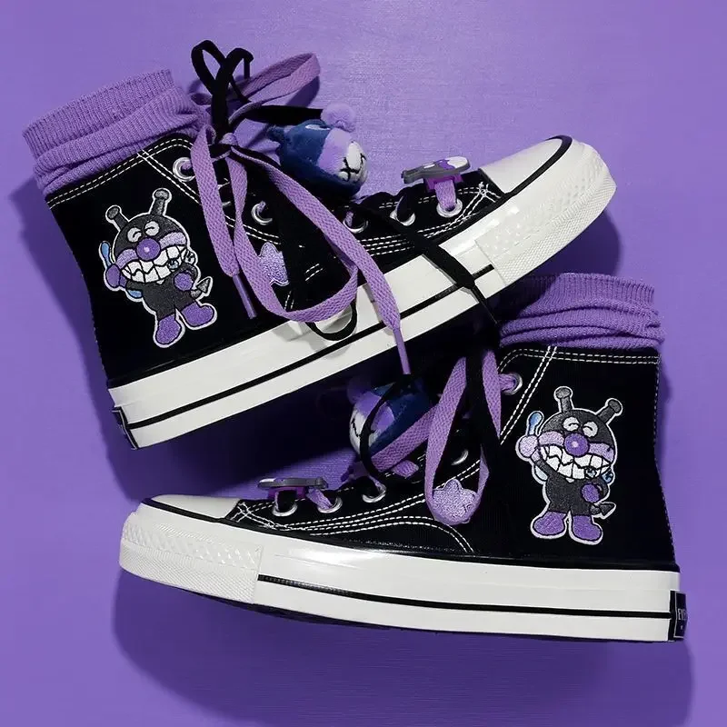 Sanrio Anime Kuromi Lolita High Top Flats Canvas Shoes Couple Student Sneakers Women Trend Graffiti Hand Paint Cute Casual Shoes