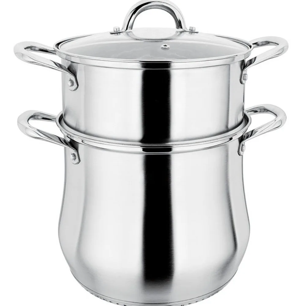 Thickened Stainless Steel Binaural Soup Pot with Steamer Commercial Household Gas Stove Induction Cooker Large Capacity Pot