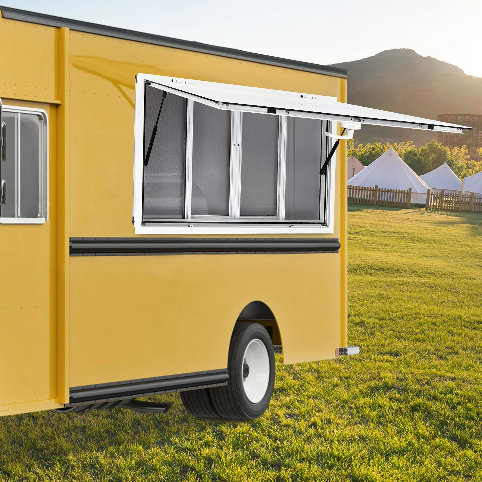 Food Truck Concession Window Service Window with Aluminum Alloy 4 Screens Pneumatic Rods for Easy Operation and Durability