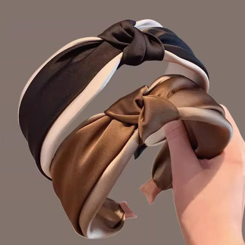 

New 2026 Wide Satin Color Contrast Hair Hoop High Grade Elegant Fabric Headbands Fashion All Match Hair Barrettes Comfortable