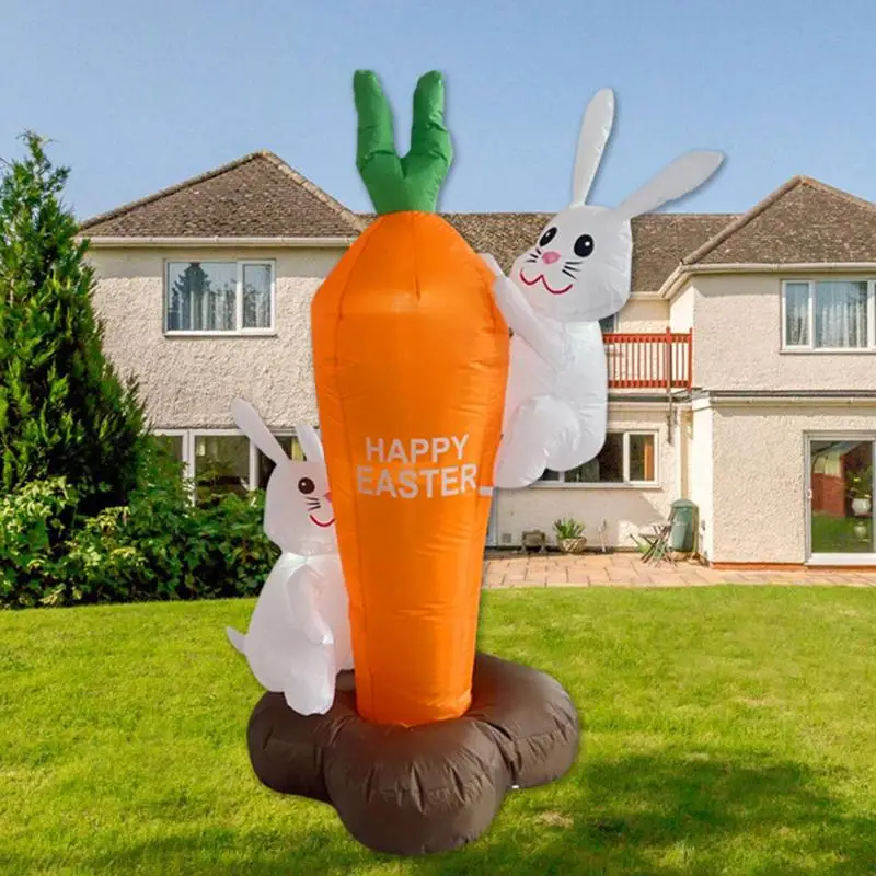 Easter Inflatable Toys Bunny With Giant Carrot Easter Outdoor Holiday Party Decoration Blow Up Lawn Yard Garden Ornament