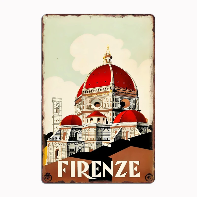

Florence, Italy Travel Poster 1930s Firenze Poster Metal Sign Club Indoor Room Decor Custom Tin Home Wall Decor