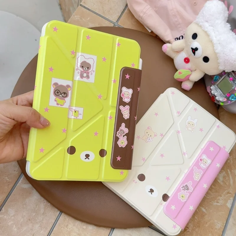 ラトト-可愛いクマのipadケース-y字型折りたたみ式-全面保護ケース-ペンホルダー付き-ipad-air-8-ipad-11-mini-7-pro-11対応-韓国風デザイン-保護ケース
